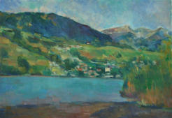 Sarnersee mit Kirchhofen und Pilatus (Öl auf Leinwand 46x33 cm)